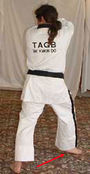 Move right foot diagonally out