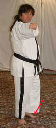 Pull left leg forwards whilst raising front (right) hand to reach forwards