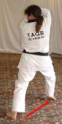 Move right foot diagonally out