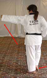Pull back (right) leg forwards, raise left arm and reach forwards