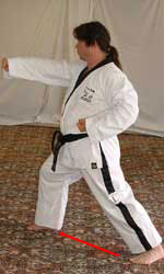 3) Slide right leg diagonally forwards to form right walking stance, perform middle section punch towards B with right forefist
