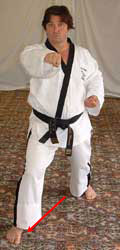 5) Slide right foot diagonally forwards to form right walking stance while performing a middle section punch towards C with the right forefist