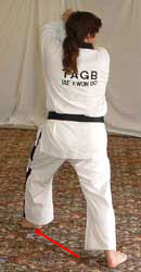 Move left leg out to prepare for walking stance