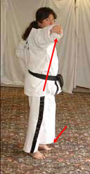 Pull left leg forwards, raise front hand and reach forwards
