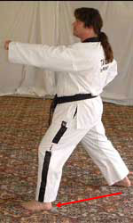 15) Move left foot forwards to form a left walking stance performing a middle section obverse punch towards B – shout (kihap). Stay still until instructed…